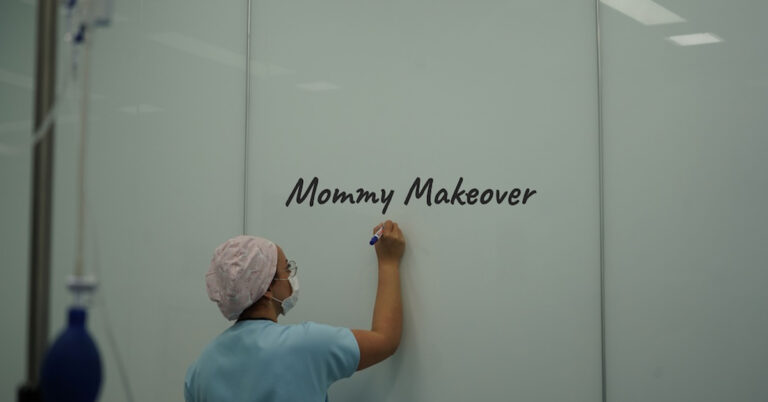 Operating room nurse preparing mommy makeover